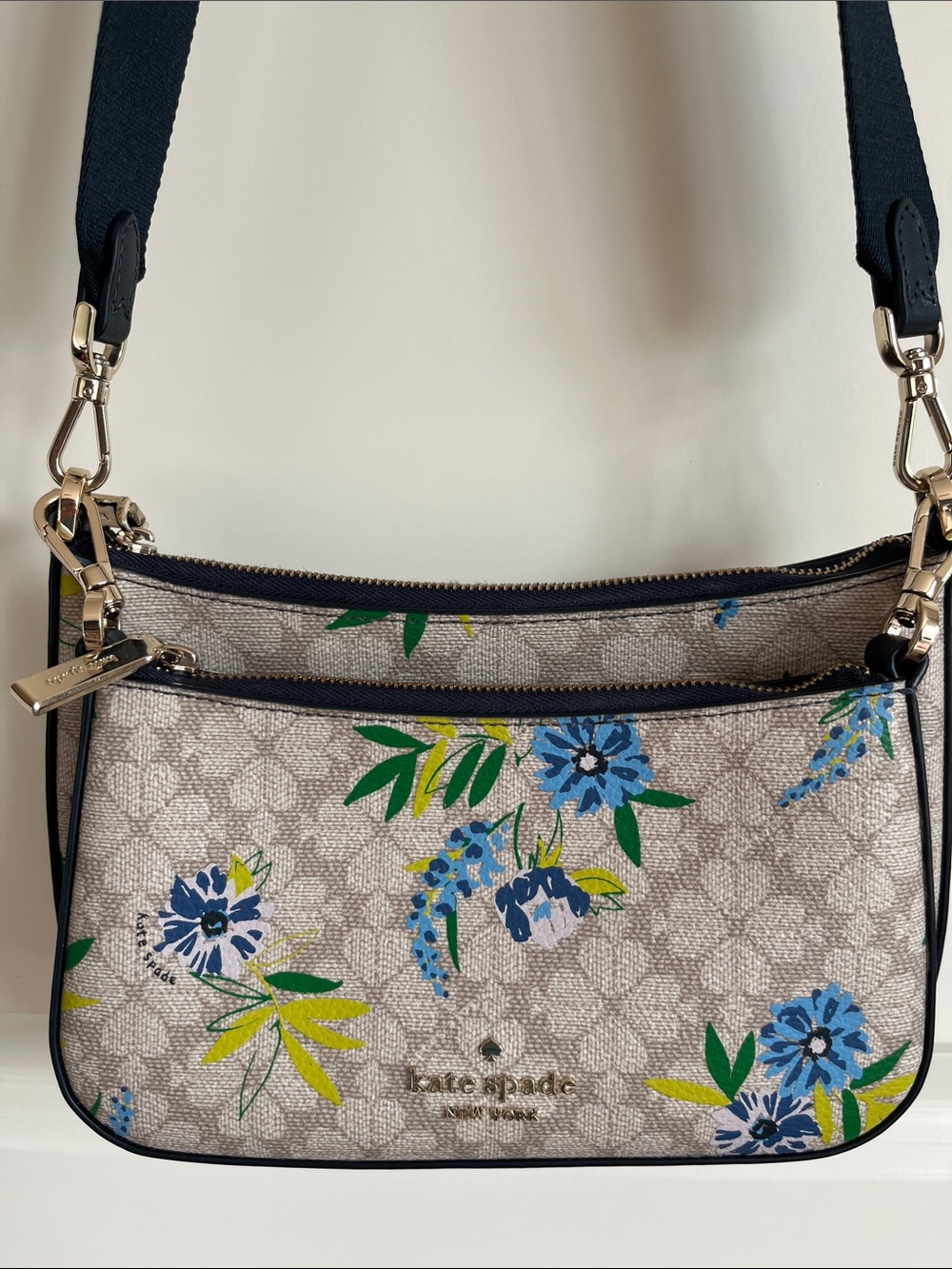 Kate Spade Dual Floral-Print Crossbody Bags in Beige and Blue